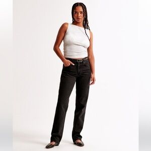 Abercrombie Womens Jeans 32L Black Denim Pant 90s Straight Mid Rise Curve Love